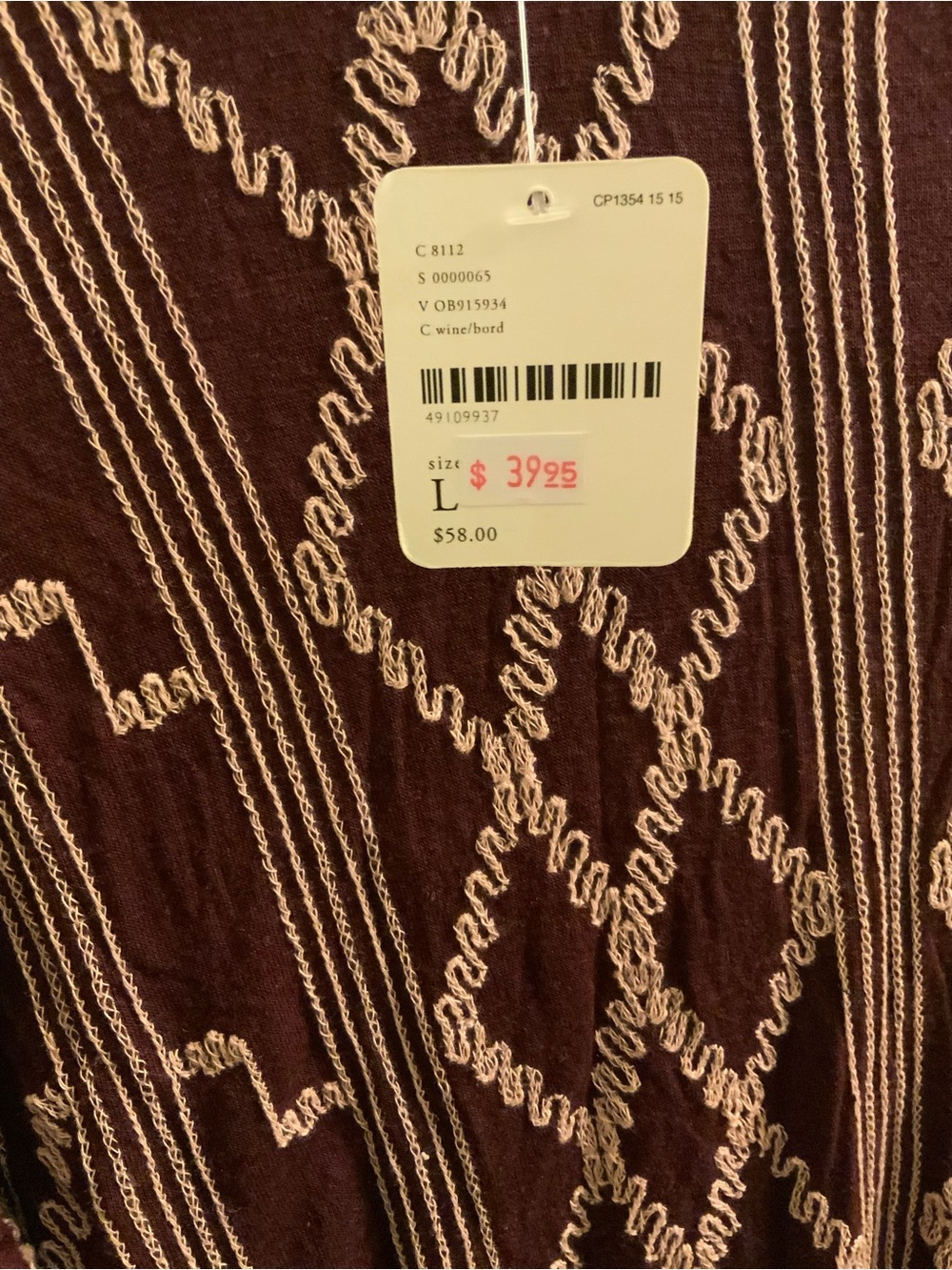 Free People Burgundy Knit Puff-Sleeve Top with Pink Embroidered Pattern - Picture 3 of 4